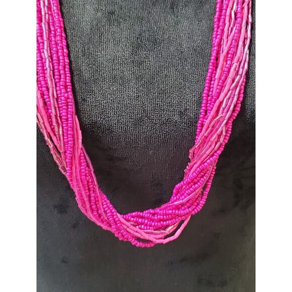 Women's Pink MultiLayered Bead Chunky Stylish Necklace - Picture 4 of 6